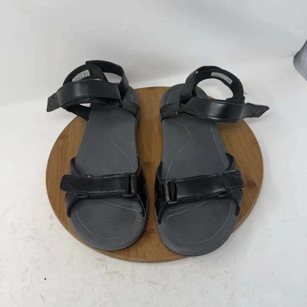 Vionic Canoe Leo Black Leather Sandals Adjustable Strap Comfort Mens 12